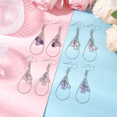 Teardrop 304 Stainless Steel Transparent Glass Dangle Earrings