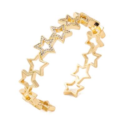 Brass Micro Pave Clear Cubic Zirconia Open Cuff Bangles for Women