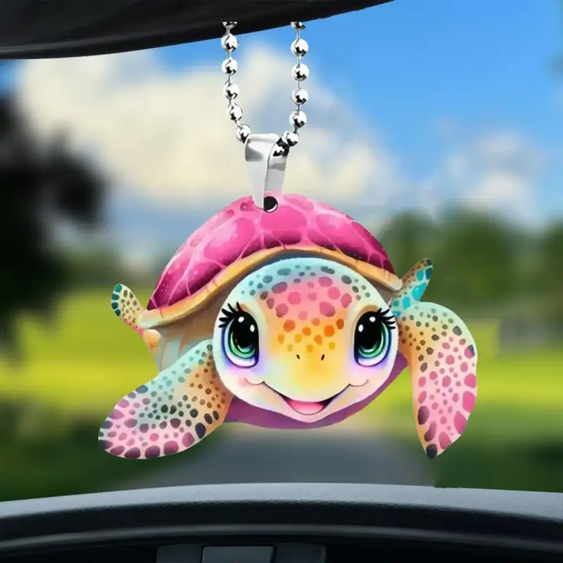 Cute Cartoon Turtle Design Car Hanging Ornament, Acrylic Car Rearview Mirror Pendant, Car Interior Decoration Accessories