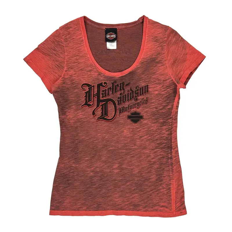 Harley Davidson V-Neck T-Shirt - Large Red Cotton