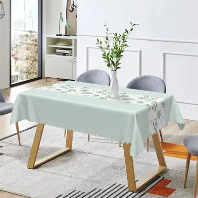 Light Jade Color Elegant Spring Leaves Tablecloth - Aperturee