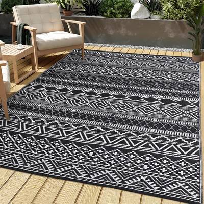 Garvee Outdoor Black & White 10x20 Ultra Large Area Rug, Non-Slip Stain-Resistant Foldable Plastic Outdoor Mat for Camping Pi...
