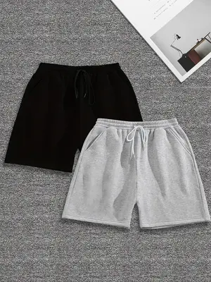 Men's Solid Drawstring Waist Shorts, Casual Comfort Pocket Straight Leg Track Shorts, Men's Bottoms for Gym Workout Running, ...