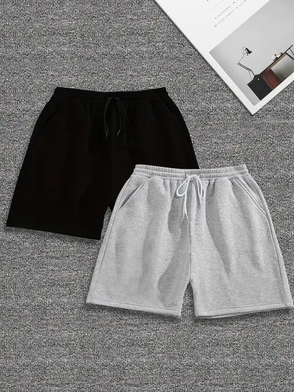 Men's Solid Drawstring Waist Shorts, Casual Comfort Pocket Straight Leg Track Shorts, Men's Bottoms for Gym Workout Running, ...