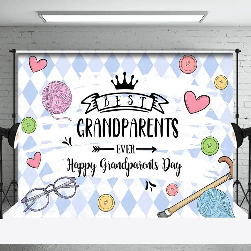 Rhombus Yarn Buttons Happy Grandparents Day Backdrop - Aperturee