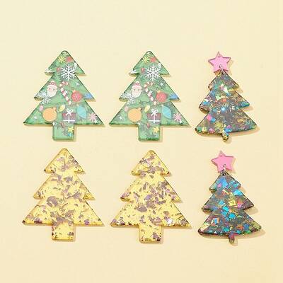 6Pcs 3 Styles Christmas Theme Double-sided Printed Acrylic Pendants