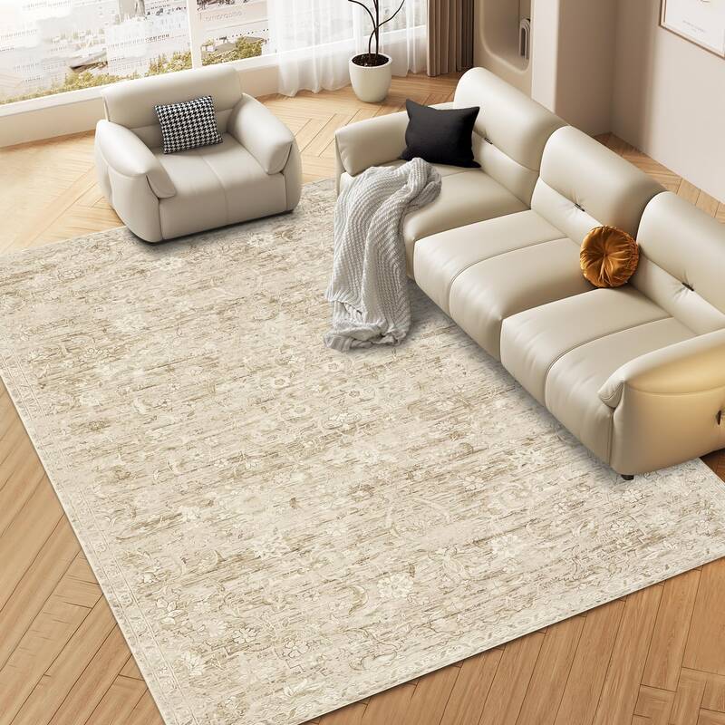 Garvee Washable Area Rug 5x7 Rug for Living Room Vintage Floral Area Rug for Bedroom Retro Non Slip Throw Rugs Soft Low Pile ...