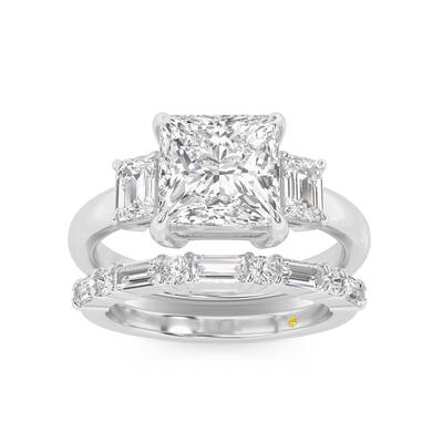 Moonbeam Lab Grown Princess Cut Diamond Engagement Ring with the Cleo Wedding Band | 10K White Gold 2 ct. tw.
