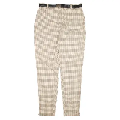 NEWPORT Belted Check Trousers Beige Regular Tapered Womens W32 L31