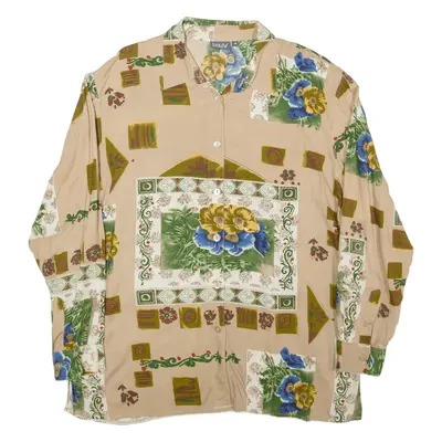 LINEAV Shirt Beige Viscose Floral Short Sleeve Womens XL