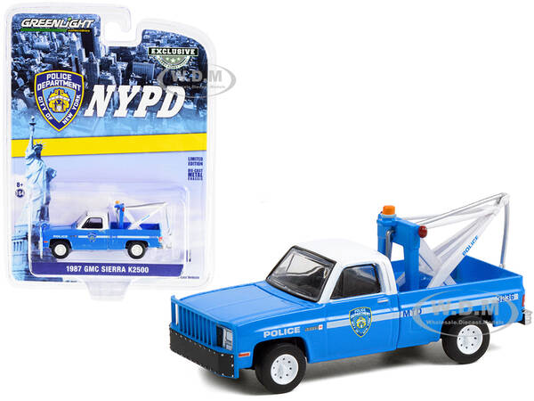 1987 GMC Sierra K2500 Tow Truck with Drop in Tow Hook Blue with White Top \