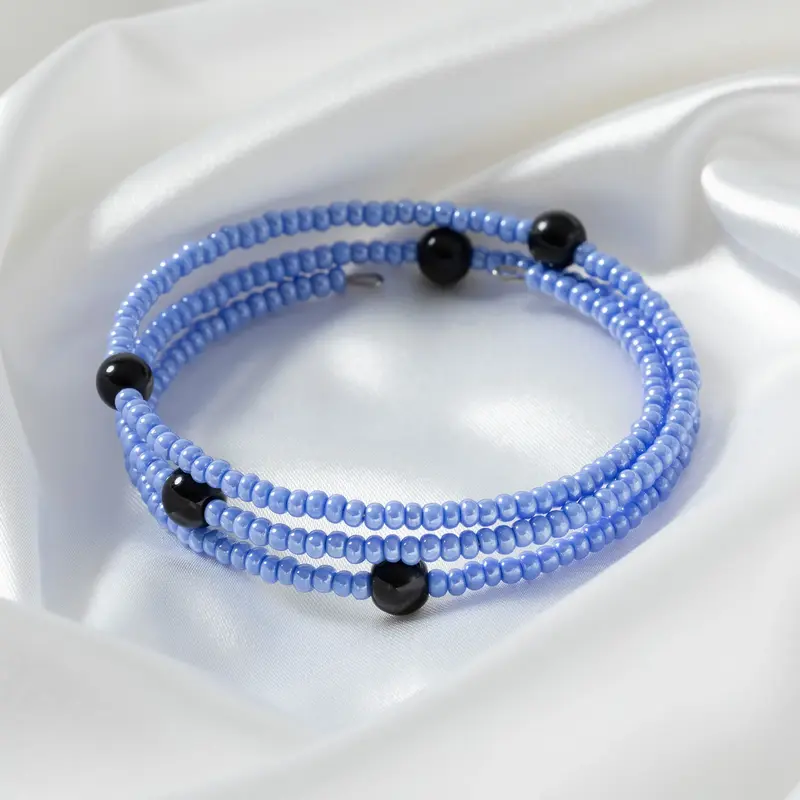 Hand Beaded Wrap Around Bracelet - Multicolor Stripes