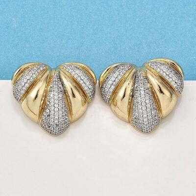 Brass Micro Pave Clear Cubic Zirconia Stud Earrings for Women