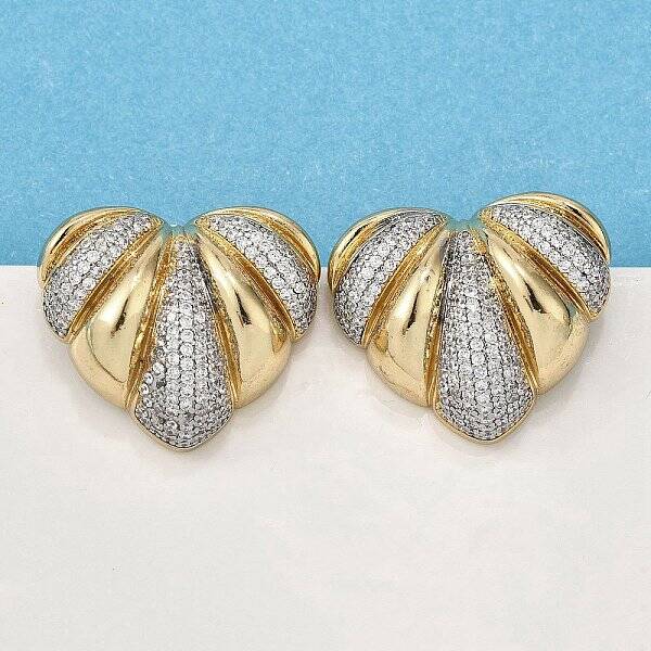 Brass Micro Pave Clear Cubic Zirconia Stud Earrings for Women