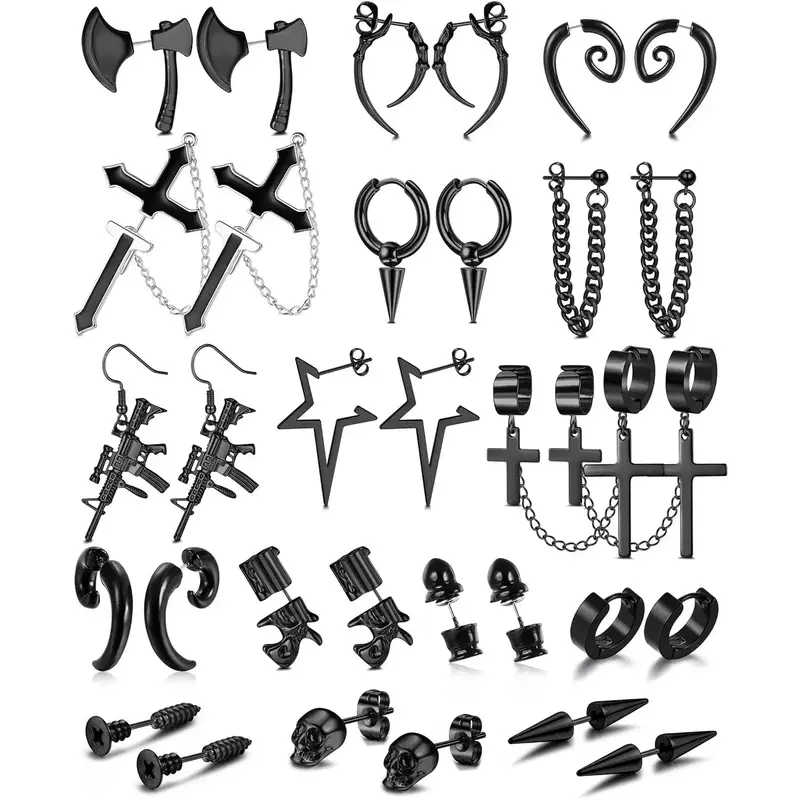 Jstyle 9-16 Pairs Earrings for Men Women Black Silver Stud Hoop Earrings for Mens s Tiny Ball Barbell Screw Studs Cartilage E...
