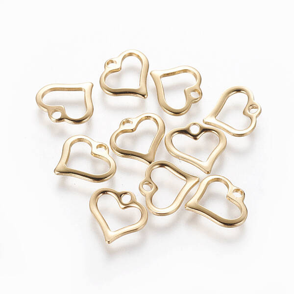 201 Stainless Steel Open Heart Charms
