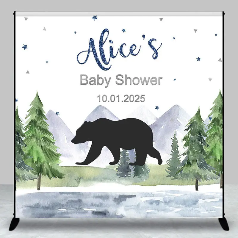 Cute Bear Forest Custom Baby Shower Party Backdrop