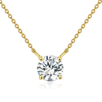 14K Gold Circular Shaped Moissanite Pendant Necklace