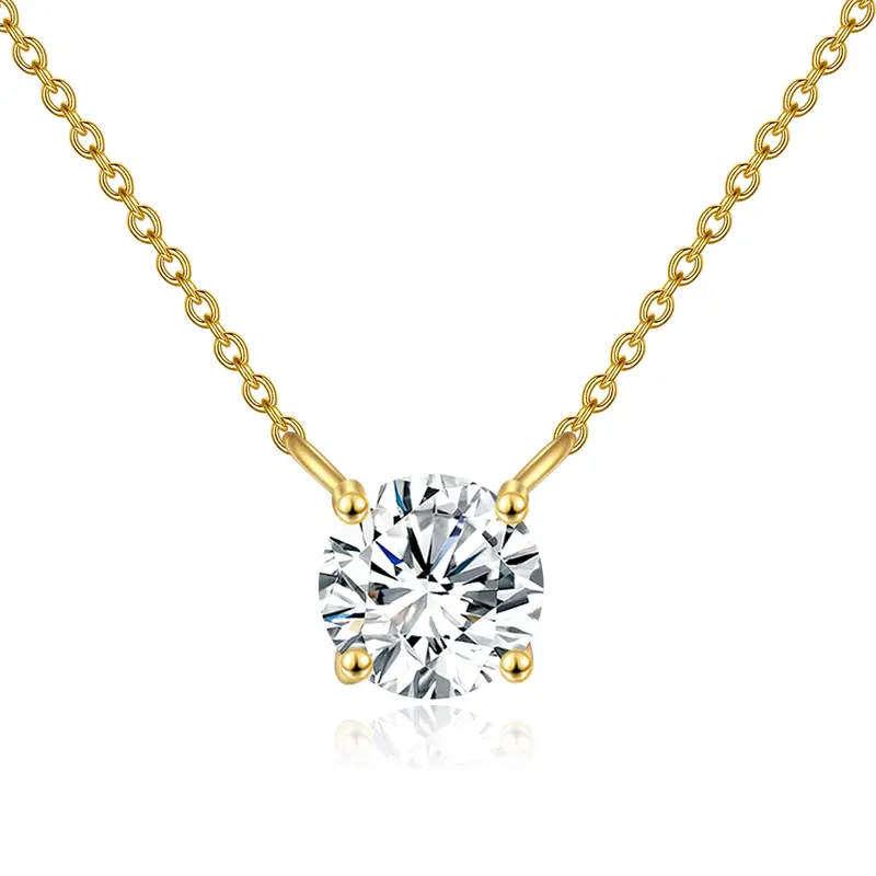14K Gold Circular Shaped Moissanite Pendant Necklace