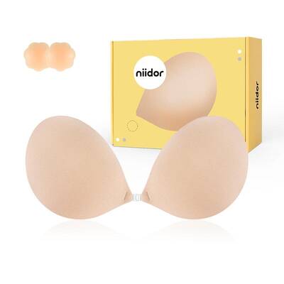 Niidor Fabric Adhesive Bra, Comfortable with Front Closure Strapless Sticky Invisible Push up Bra Reusable for Dress, Gi