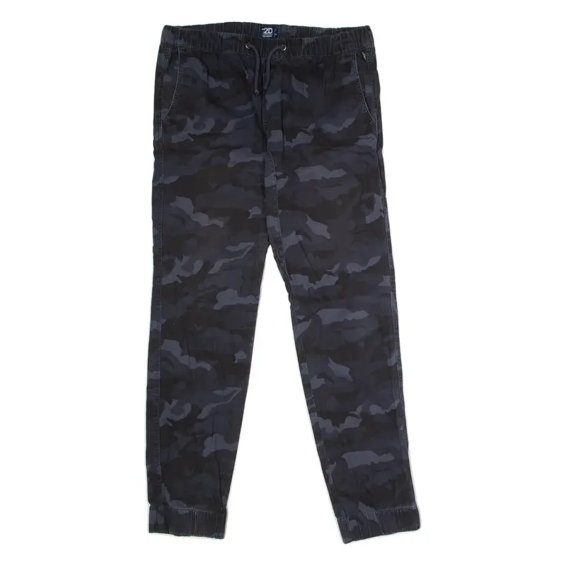 72D Cuffed Camouflage Mens Twill Trousers Blue Regular Tapered W34 L32
