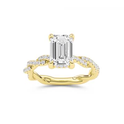 ChiraTan Emerald Cut Lab Grown Diamond Engagement Ring | 10K Yellow Gold 3 3/8 CT. TW.