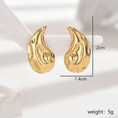 Exaggerated Stainless Steel Irregular Water Drop Hammered Earrings for Women
