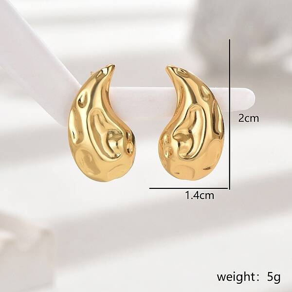 Exaggerated Stainless Steel Irregular Water Drop Hammered Earrings for Women