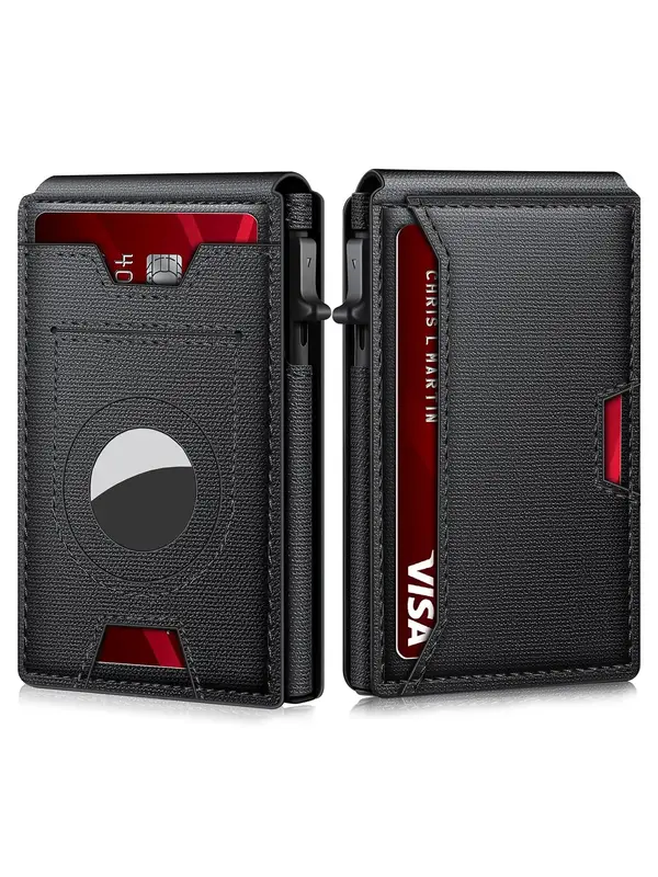 Men's Business Style Plain Card Holder, 1 Count Casual Simple Pop-up Design Rfid Blocking Card Holder, Trendy Ultra-thin Wall...