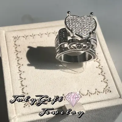 Women's Love Heart CZ Cluster Statement Big Architecture Ring