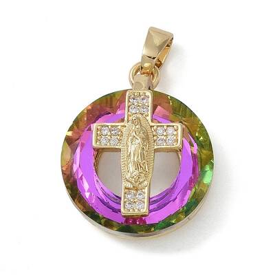 Brass Micro Pave Cubic Zirconia with Glass Pendents