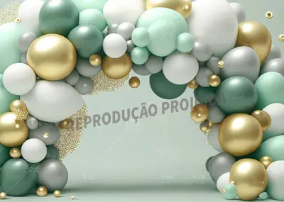 Green Gold Balloon Birthday Cake Smash Backdrop - Aperturee