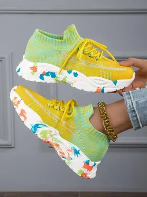 Women's Fashionable Colorblock Lace up Low Top Sneakers, Casual Comfortable Breathable Sports Shoes, All-match Round Toe Snea...