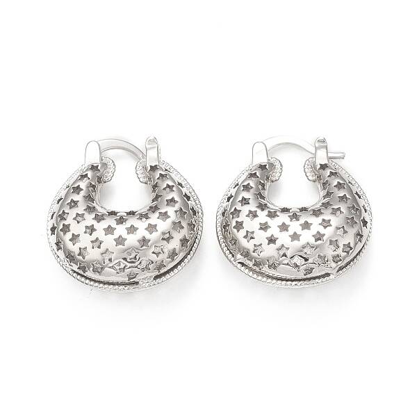 Rack Plating Brass Teardrop with Star Thick Hoop Earrings for Women