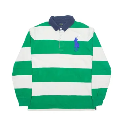 POLO RALPH LAUREN Polo Shirt Green Colourblock Long Sleeve Boys XL