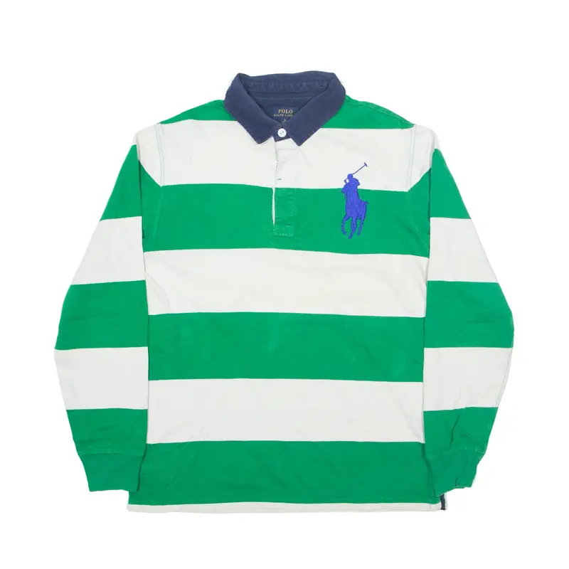 POLO RALPH LAUREN Polo Shirt Green Colourblock Long Sleeve Boys XL