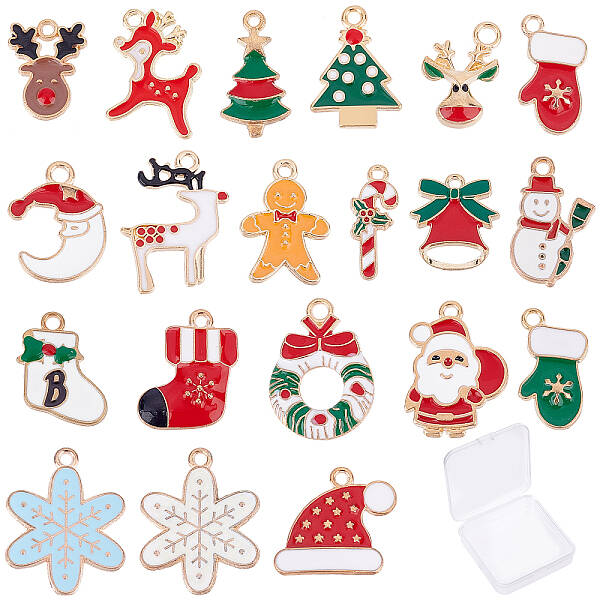 40Pcs 20 Style Light Gold Alloy Enamel Pendants