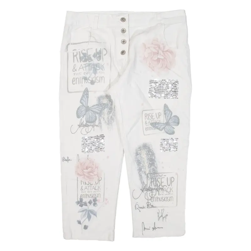 PINK CHERRY 3/4 Length Womens Trousers Cream Regular Tapered W32 L22