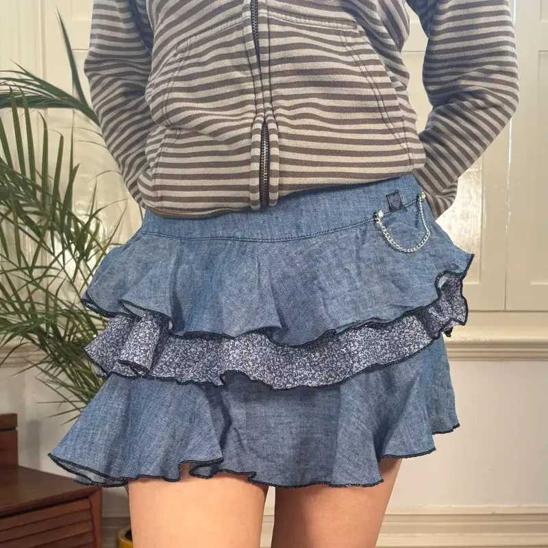 Artigli Mini Skirt - 32W UK 12 Blue Cotton