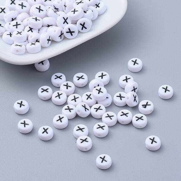 Flat Round with Letter X Acrylic Beads