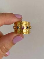 Vintage Wide Band Ring with Cubic Zirconia Inlaid, Adjustable Open Ring for Women & Girls, Fashion Jewelry for Party, Daily D...