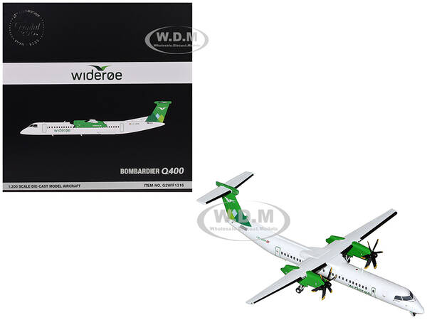 Bombardier Q400 Commercial Aircraft Wideroe (LN-WDM) White with Green Tail Gemini 200 Series 1/200 Diecast Model Airplane by ...