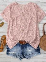 Women's Floral Print Curved Hem Shirt, Casual Short Sleeve Button Up Top for Summer, Ladies Clothes for Daily Wear