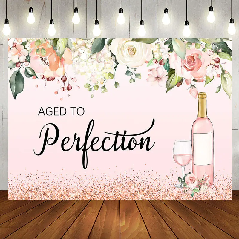 Aperturee Pink Flower Aged To Perfection Happy Birthday Backdrop