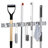 4 clips, 5 hooks,Stainless Steel Broom Hanger Wall Mount，Broom and Mop Holder Wall-Mounted， for Home Kitchen Garden Laund...
