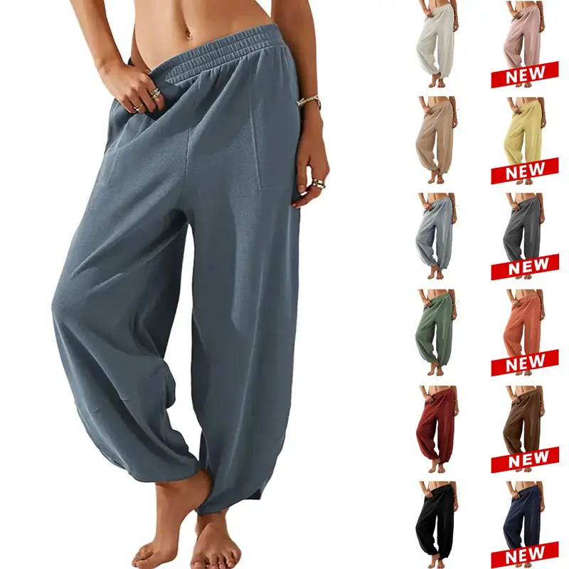 UANEO Womens Baggy Wide Leg Pants Casual Elastic Waisted Palazzo Harem Pants with Pockets #TikTokShopBacktoSchool