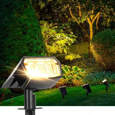 AUDERWIN Solar spotlights Outdoor 63 LED 3 Lighting Modes, IP65 Waterproof Lighten Yard Garden House Garage Pathway, solar li...