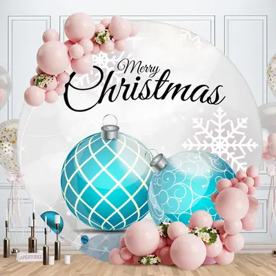Blue Ball And Grey Bokeh Round Christmas Backdrop - Aperturee