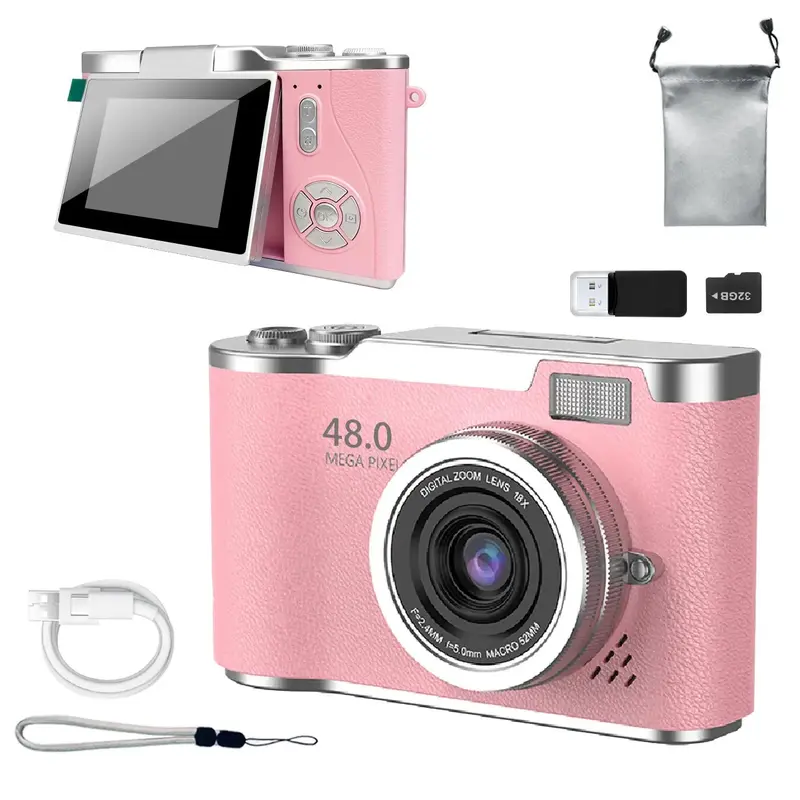 Foldable Screen Student Camera, 1 Count Retro CCD Card Machine, Entry-level Digital Camera, 1080P High Built-in Games & Filt...
