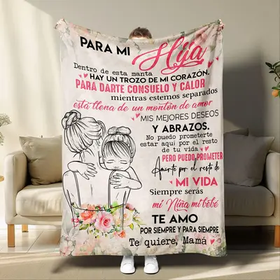 Letter & Figure Pattern Family Blanket, 1 Count Soft Throw Blanket, Air-conditioned Room Blanket, Warm Nap Blanket for Home O...